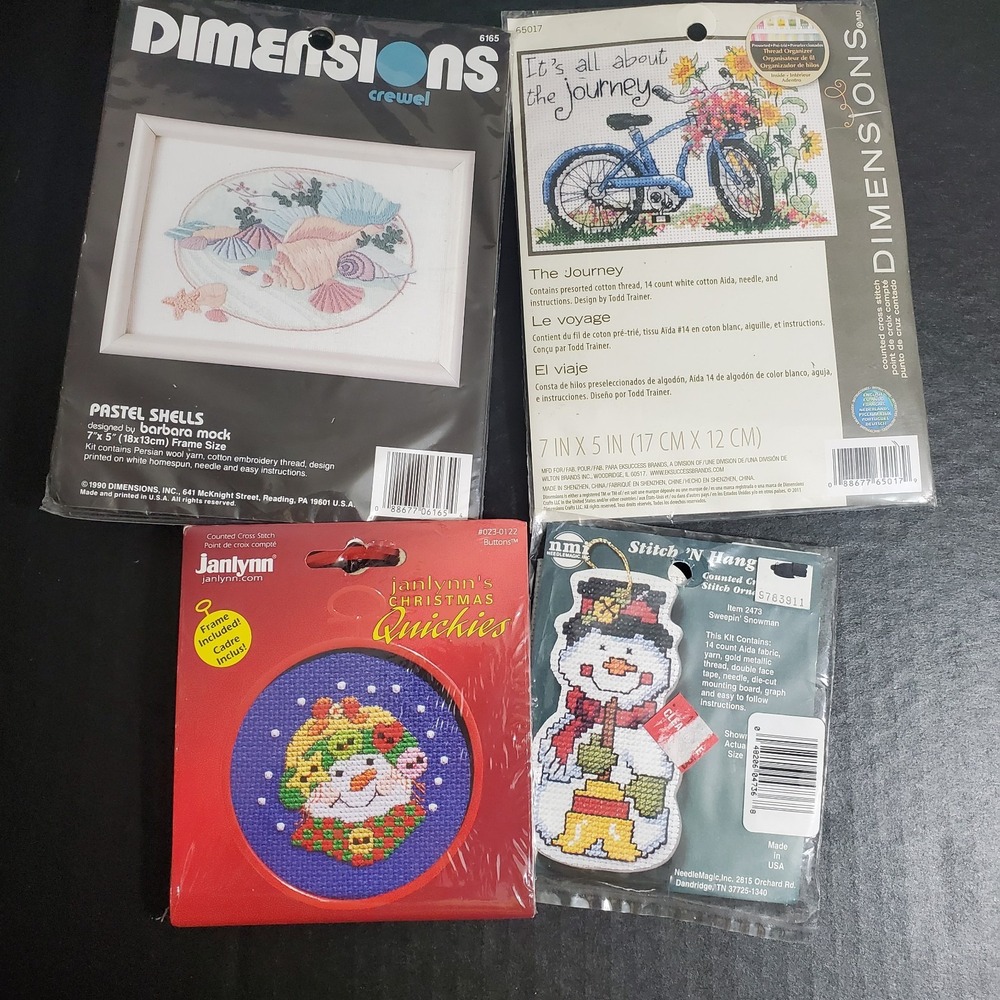 Needlecraft Kits Lot Of 4 Small Cross Stitch Crewel Needlework Bundle - All NEW
